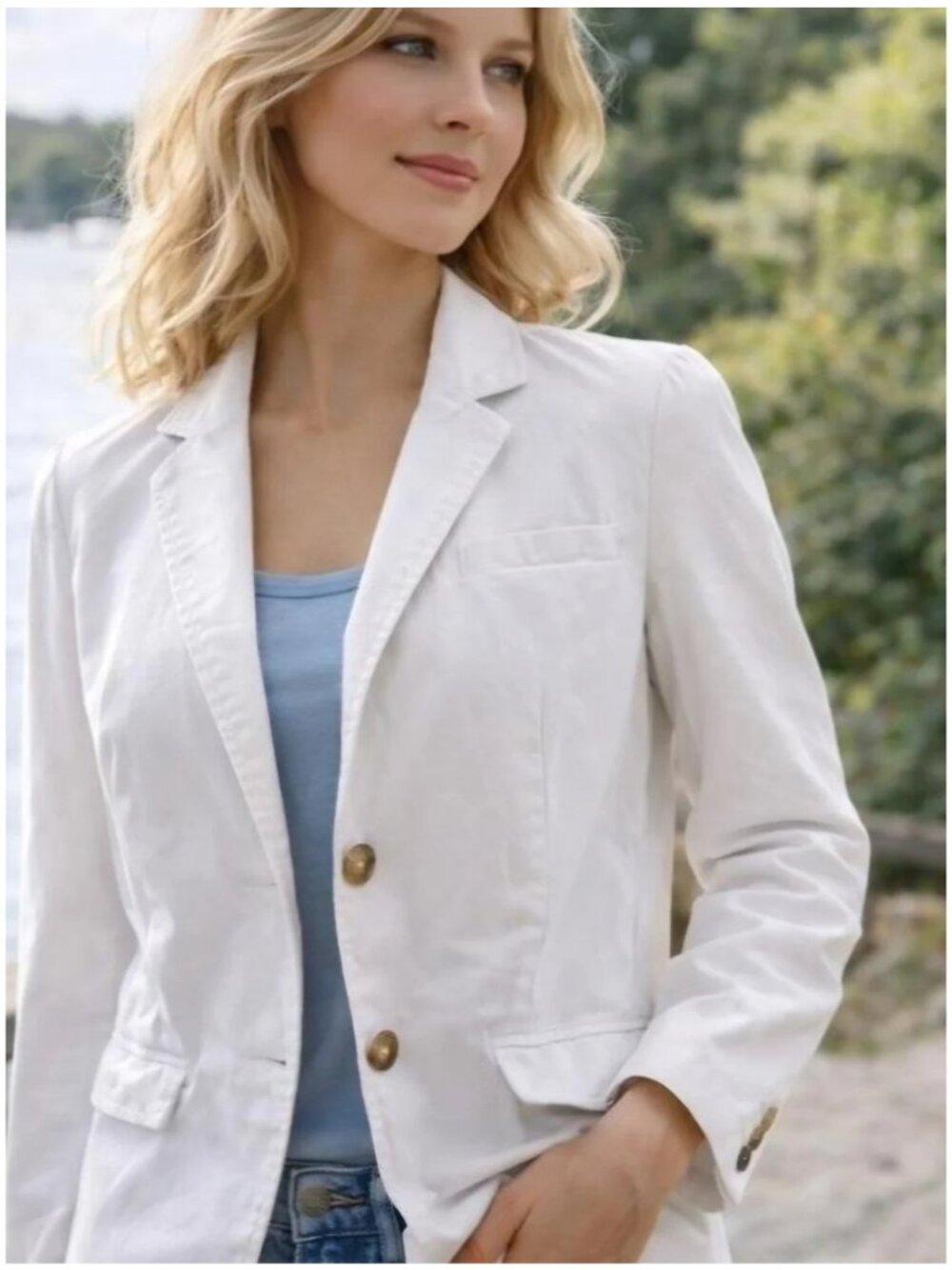 L.L. Bean White Cotton Blazer Sz LP